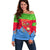 Eritrea Christmas Off Shoulder Sweater with Santa Claus Camel Sleigh National Emblem and Red Green Blue Pattern - Wonder Print Shop