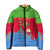 Eritrea Christmas Padded Jacket with Santa Claus Camel Sleigh National Emblem and Red Green Blue Pattern - Wonder Print Shop
