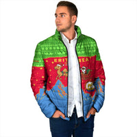 Eritrea Christmas Padded Jacket with Santa Claus Camel Sleigh National Emblem and Red Green Blue Pattern - Wonder Print Shop