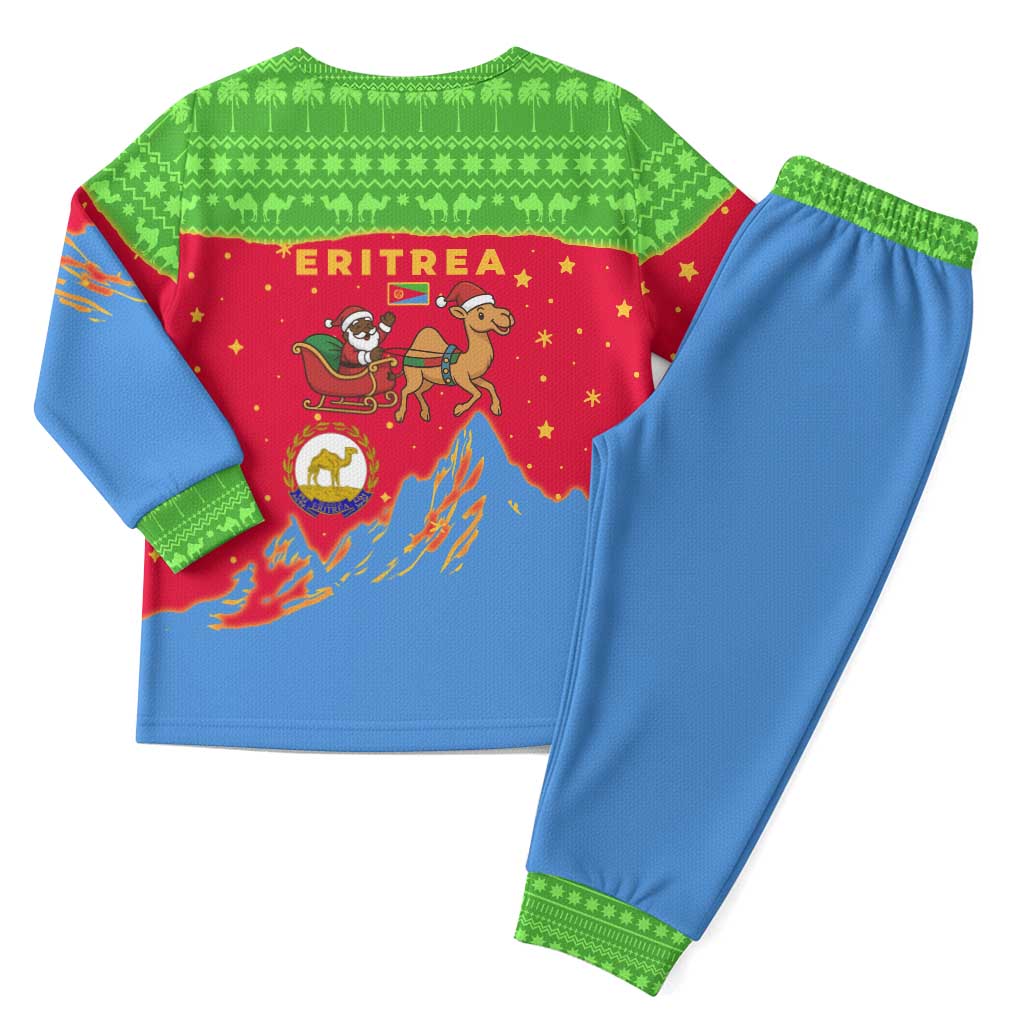 Eritrea Christmas Pajama Set with Santa Claus Camel Sleigh National Emblem and Red Green Blue Pattern - Wonder Print Shop