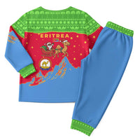 Eritrea Christmas Pajama Set with Santa Claus Camel Sleigh National Emblem and Red Green Blue Pattern - Wonder Print Shop