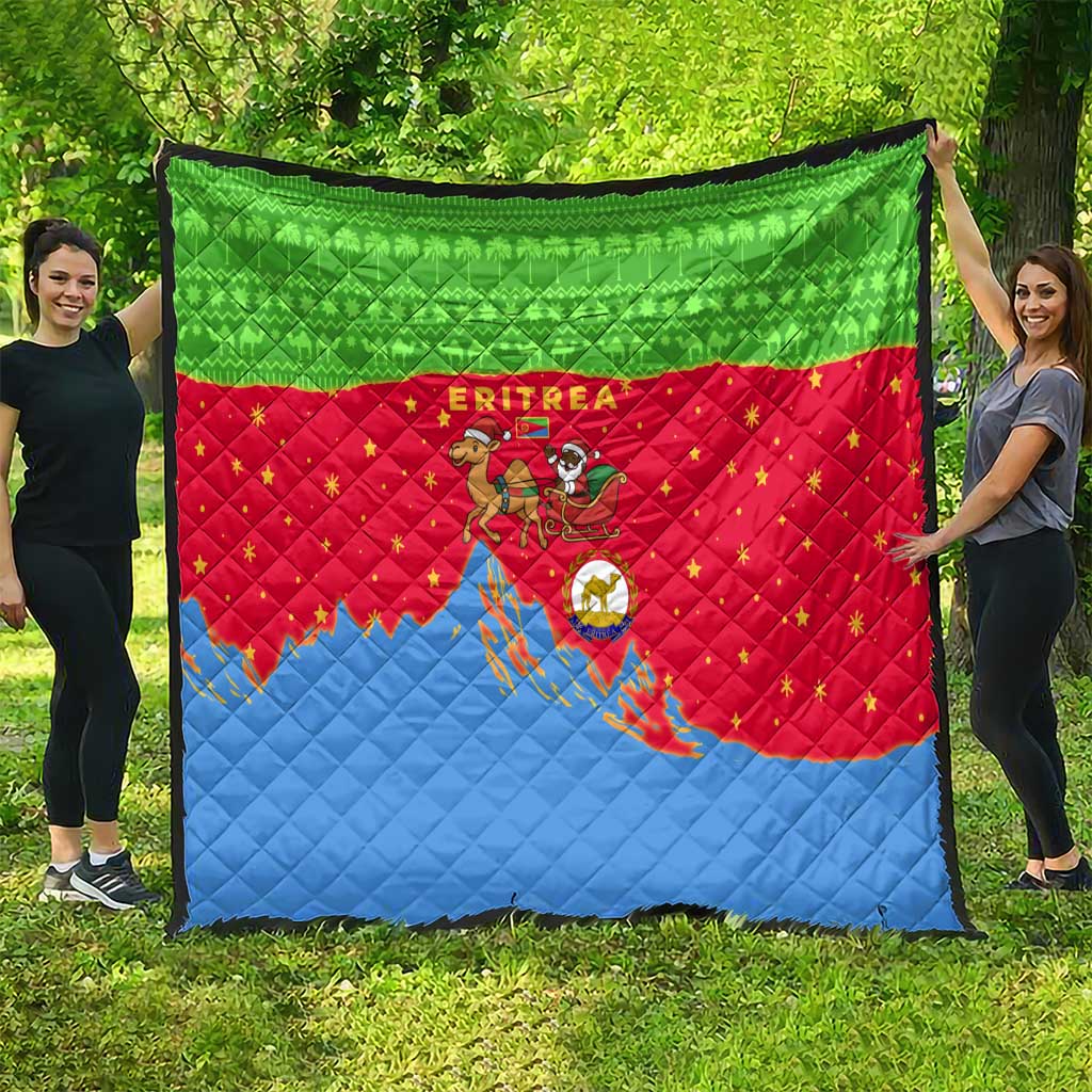 Eritrea Christmas Quilt with Santa Claus Camel Sleigh National Emblem and Red Green Blue Pattern - Wonder Print Shop