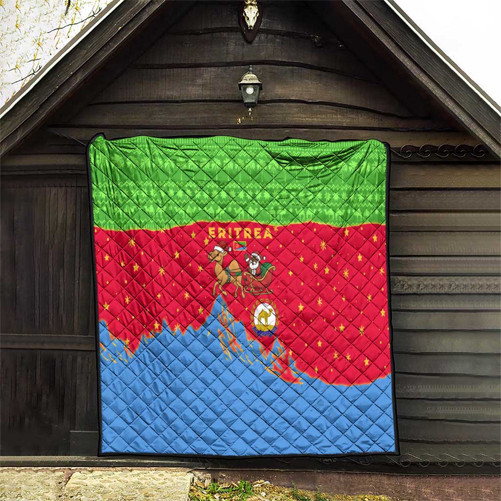 Eritrea Christmas Quilt with Santa Claus Camel Sleigh National Emblem and Red Green Blue Pattern - Wonder Print Shop