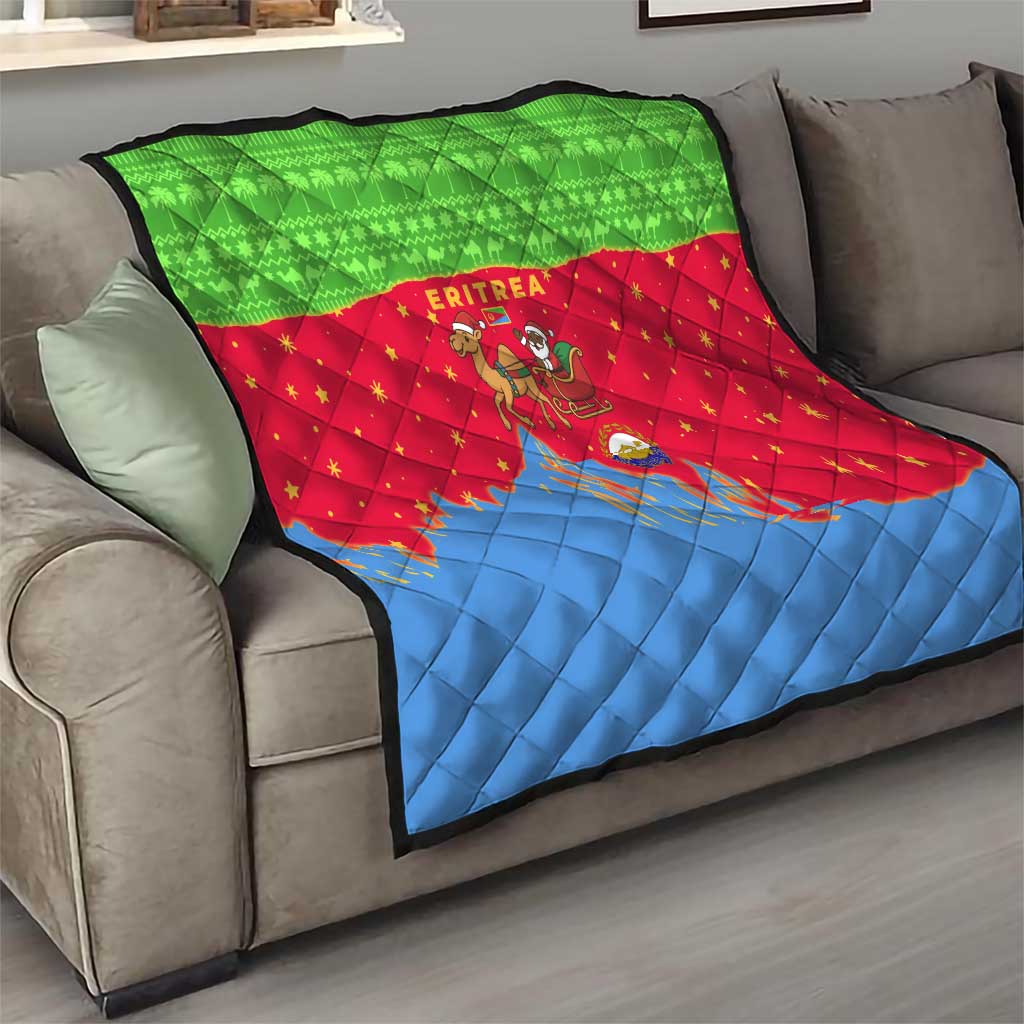 Eritrea Christmas Quilt with Santa Claus Camel Sleigh National Emblem and Red Green Blue Pattern - Wonder Print Shop