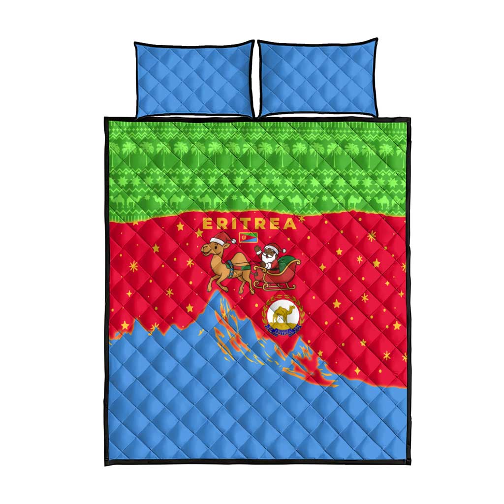 Eritrea Christmas Quilt Bed Set with Santa Claus Camel Sleigh National Emblem and Red Green Blue Pattern - Wonder Print Shop