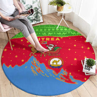 Eritrea Christmas Round Carpet with Santa Claus Camel Sleigh National Emblem and Red Green Blue Pattern - Wonder Print Shop