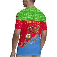 Eritrea Christmas Rugby Jersey with Santa Claus Camel Sleigh National Emblem and Red Green Blue Pattern - Wonder Print Shop