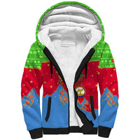 Eritrea Christmas Sherpa Hoodie with Santa Claus Camel Sleigh National Emblem and Red Green Blue Pattern - Wonder Print Shop
