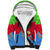 Eritrea Christmas Sherpa Hoodie with Santa Claus Camel Sleigh National Emblem and Red Green Blue Pattern - Wonder Print Shop