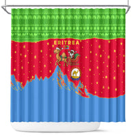 Eritrea Christmas Shower Curtain with Santa Claus Camel Sleigh National Emblem and Red Green Blue Pattern - Wonder Print Shop