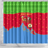 Eritrea Christmas Shower Curtain with Santa Claus Camel Sleigh National Emblem and Red Green Blue Pattern - Wonder Print Shop