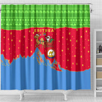 Eritrea Christmas Shower Curtain with Santa Claus Camel Sleigh National Emblem and Red Green Blue Pattern - Wonder Print Shop