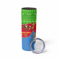 Eritrea Christmas Skinny Tumbler with Santa Claus Camel Sleigh National Emblem and Red Green Blue Pattern - Wonder Print Shop