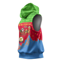 Eritrea Christmas Sleeveless Hoodie with Santa Claus Camel Sleigh National Emblem and Red Green Blue Pattern - Wonder Print Shop