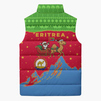 Eritrea Christmas Sleeveless Puffer Jacket with Santa Claus Camel Sleigh National Emblem and Red Green Blue Pattern - Wonder Print Shop