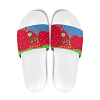 Eritrea Christmas Slide Sandals with Santa Claus Camel Sleigh National Emblem and Red Green Blue Pattern - Wonder Print Shop