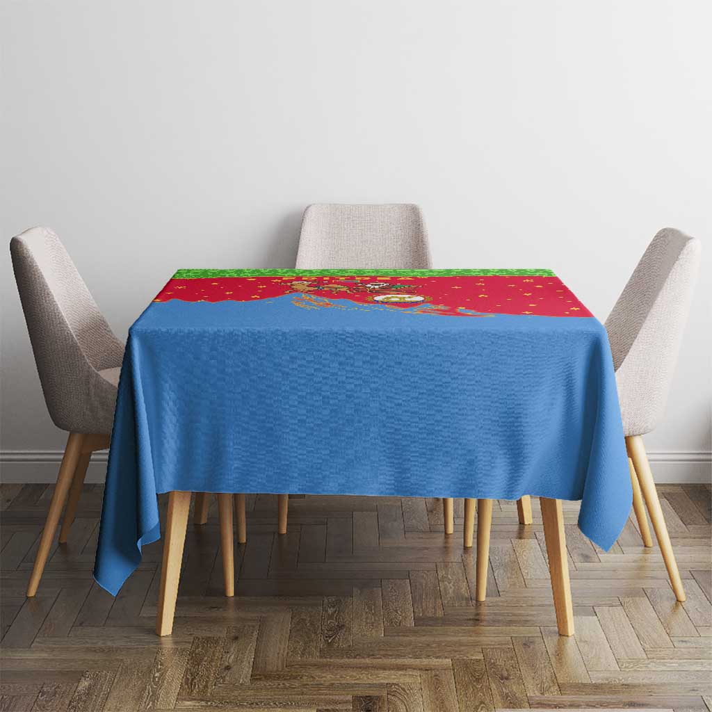 Eritrea Christmas Tablecloth with Santa Claus Camel Sleigh National Emblem and Red Green Blue Pattern - Wonder Print Shop