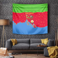 Eritrea Christmas Tapestry with Santa Claus Camel Sleigh National Emblem and Red Green Blue Pattern - Wonder Print Shop