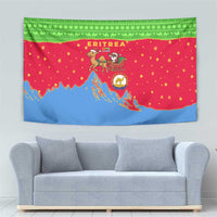 Eritrea Christmas Tapestry with Santa Claus Camel Sleigh National Emblem and Red Green Blue Pattern - Wonder Print Shop