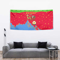 Eritrea Christmas Tapestry with Santa Claus Camel Sleigh National Emblem and Red Green Blue Pattern - Wonder Print Shop