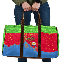 Eritrea Christmas Travel Bag with Santa Claus Camel Sleigh National Emblem and Red Green Blue Pattern - Wonder Print Shop