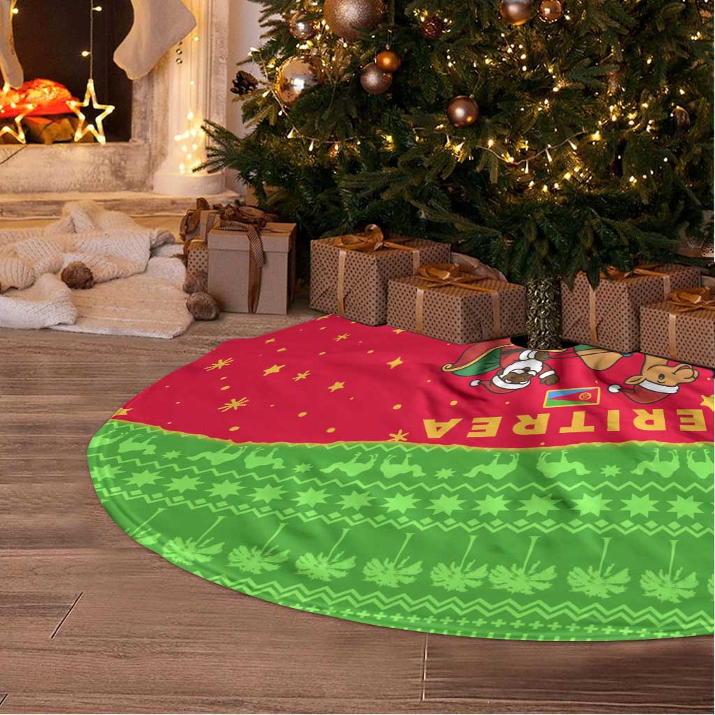 Eritrea Christmas Tree Skirt with Santa Claus Camel Sleigh National Emblem and Red Green Blue Pattern - Wonder Print Shop