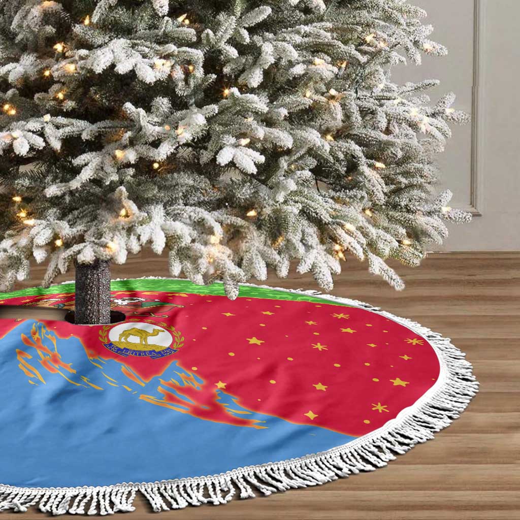 Eritrea Christmas Tree Skirt with Santa Claus Camel Sleigh National Emblem and Red Green Blue Pattern - Wonder Print Shop