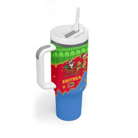 Eritrea Christmas Tumbler With Handle with Santa Claus Camel Sleigh National Emblem and Red Green Blue Pattern - Wonder Print Shop