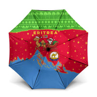 Eritrea Christmas Umbrella with Santa Claus Camel Sleigh National Emblem and Red Green Blue Pattern - Wonder Print Shop