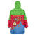 Eritrea Christmas Wearable Blanket Hoodie with Santa Claus Camel Sleigh National Emblem and Red Green Blue Pattern - Wonder Print Shop
