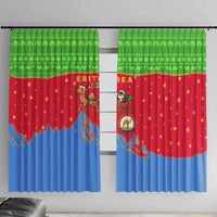 Eritrea Christmas Window Curtain with Santa Claus Camel Sleigh National Emblem and Red Green Blue Pattern - Wonder Print Shop