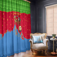 Eritrea Christmas Window Curtain with Santa Claus Camel Sleigh National Emblem and Red Green Blue Pattern - Wonder Print Shop