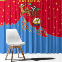 Eritrea Christmas Window Curtain with Santa Claus Camel Sleigh National Emblem and Red Green Blue Pattern - Wonder Print Shop