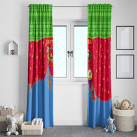 Eritrea Christmas Window Curtain with Santa Claus Camel Sleigh National Emblem and Red Green Blue Pattern - Wonder Print Shop