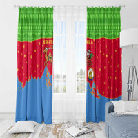 Eritrea Christmas Window Curtain with Santa Claus Camel Sleigh National Emblem and Red Green Blue Pattern - Wonder Print Shop