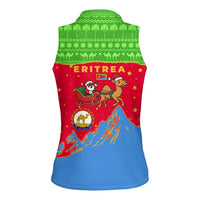 Eritrea Christmas Women Sleeveless Polo Shirt with Santa Claus Camel Sleigh National Emblem and Red Green Blue Pattern - Wonder Print Shop