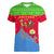 Eritrea Christmas Women V-Neck T-Shirt with Santa Claus Camel Sleigh National Emblem and Red Green Blue Pattern - Wonder Print Shop