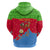 Eritrea Christmas Zip Hoodie with Santa Claus Camel Sleigh National Emblem and Red Green Blue Pattern - Wonder Print Shop