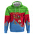 Eritrea Christmas Zip Hoodie with Santa Claus Camel Sleigh National Emblem and Red Green Blue Pattern - Wonder Print Shop