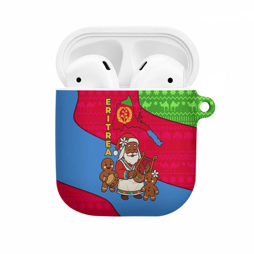 Eritrea Christmas AirPods Case with African Santa Gingerbread Harp National Flag Colors and Festive Pattern Design - Wonder Print Shop