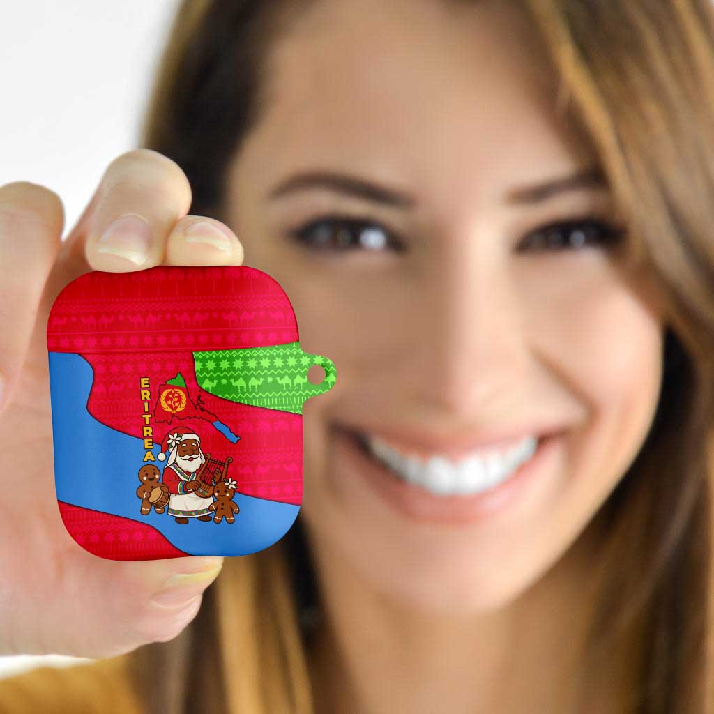 Eritrea Christmas AirPods Case with African Santa Gingerbread Harp National Flag Colors and Festive Pattern Design - Wonder Print Shop