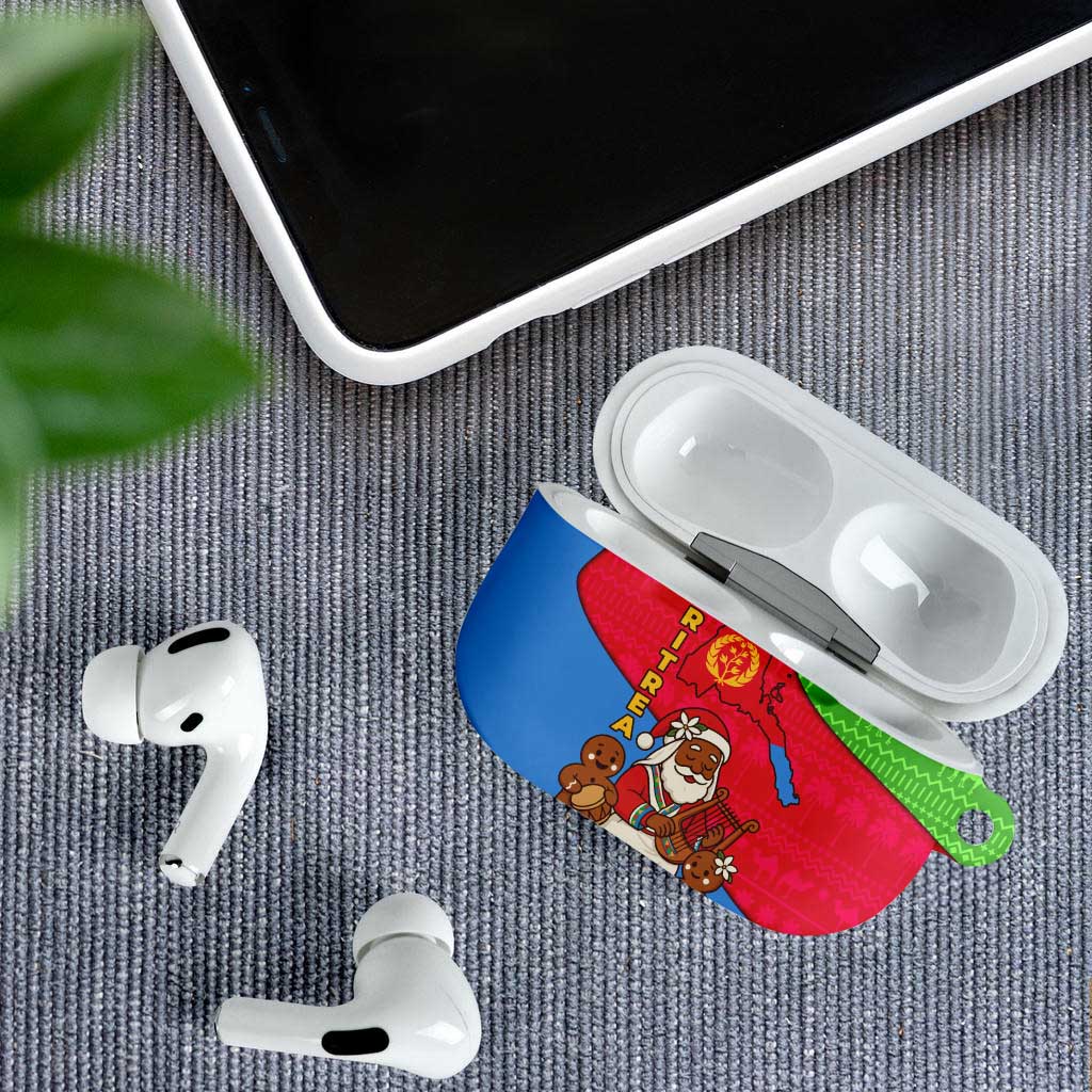 Eritrea Christmas AirPods Case with African Santa Gingerbread Harp National Flag Colors and Festive Pattern Design - Wonder Print Shop