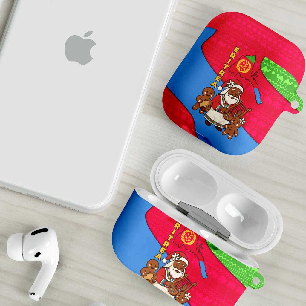 Eritrea Christmas AirPods Case with African Santa Gingerbread Harp National Flag Colors and Festive Pattern Design - Wonder Print Shop