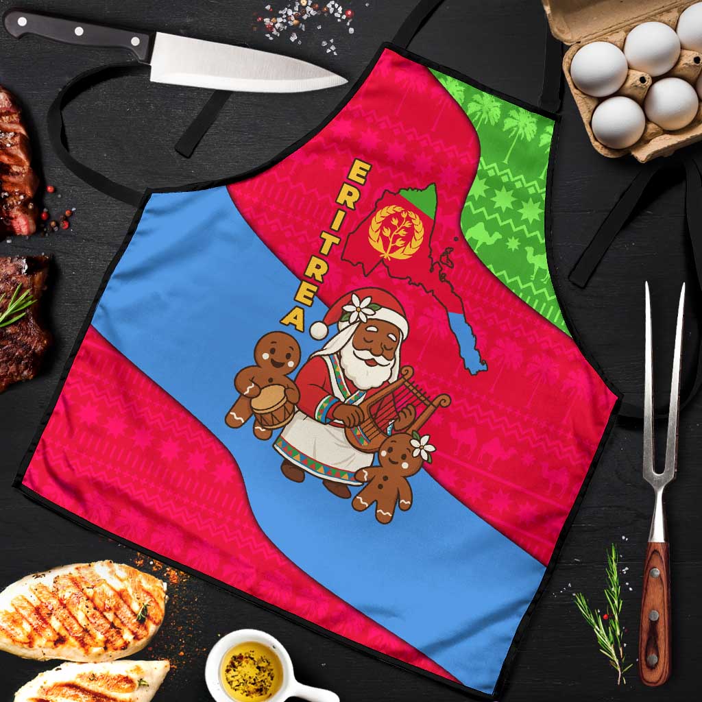 Eritrea Christmas Apron with African Santa Gingerbread Harp National Flag Colors and Festive Pattern Design - Wonder Print Shop