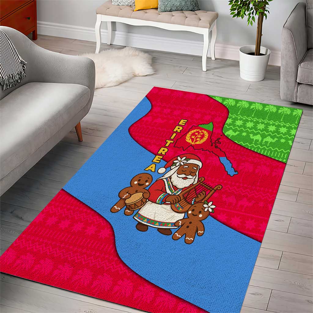 Eritrea Christmas Area Rug with African Santa Gingerbread Harp National Flag Colors and Festive Pattern Design - Wonder Print Shop