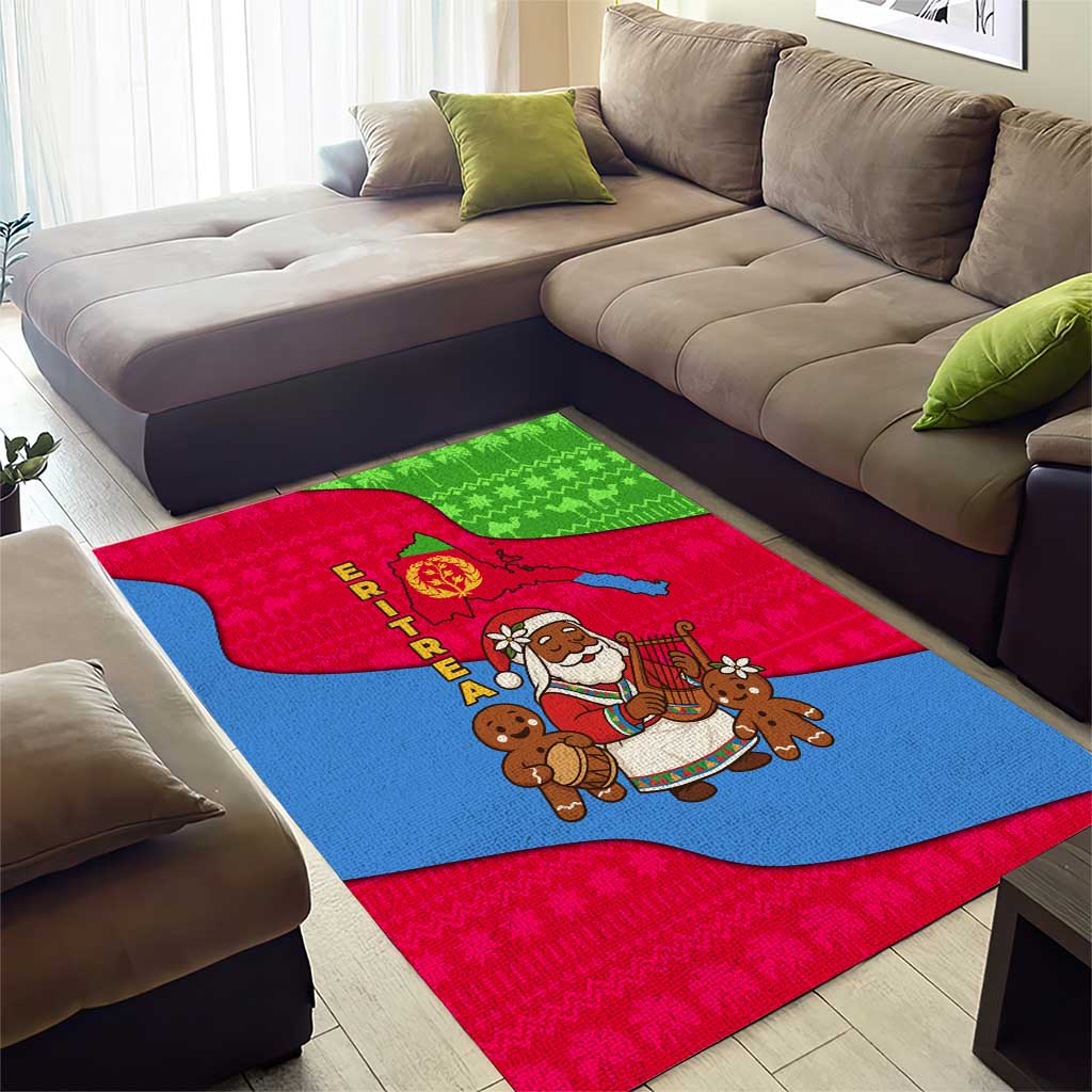 Eritrea Christmas Area Rug with African Santa Gingerbread Harp National Flag Colors and Festive Pattern Design - Wonder Print Shop