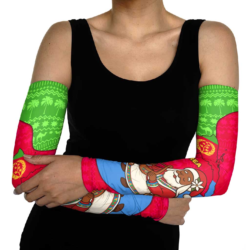 Eritrea Christmas Arm Sleeves with African Santa Gingerbread Harp National Flag Colors and Festive Pattern Design - Wonder Print Shop