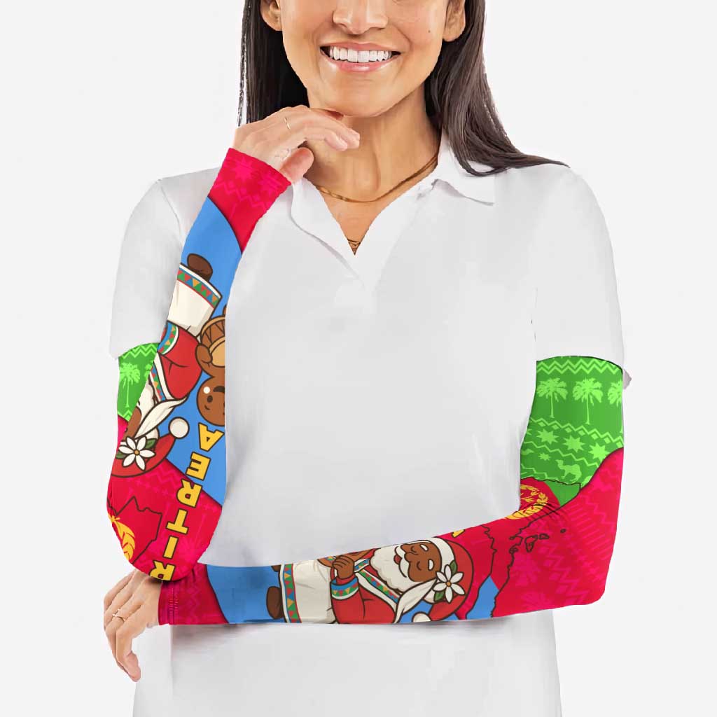 Eritrea Christmas Arm Sleeves with African Santa Gingerbread Harp National Flag Colors and Festive Pattern Design - Wonder Print Shop