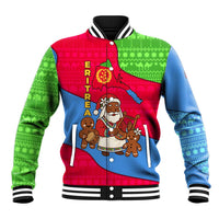 Eritrea Christmas Baseball Jacket with African Santa Gingerbread Harp National Flag Colors and Festive Pattern Design - Wonder Print Shop