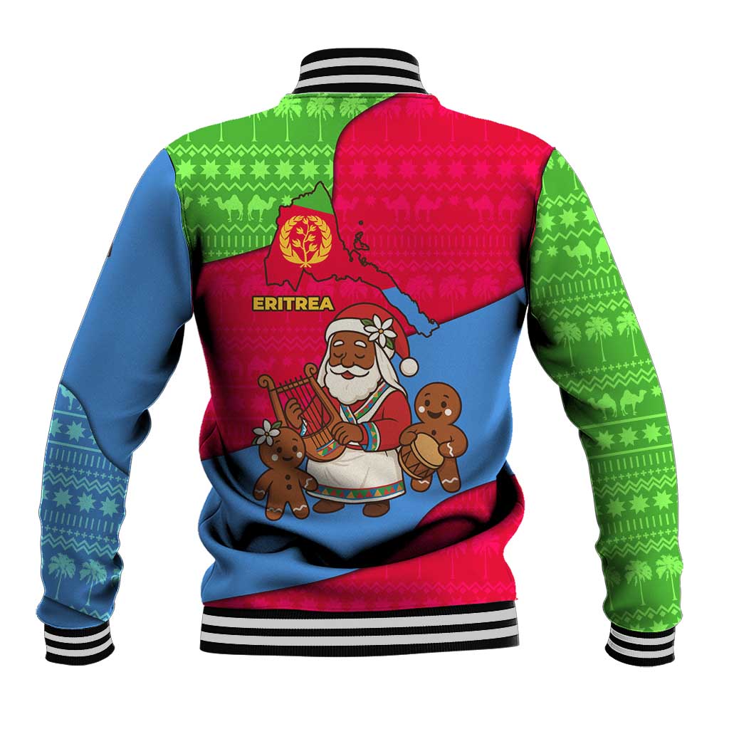 Eritrea Christmas Baseball Jacket with African Santa Gingerbread Harp National Flag Colors and Festive Pattern Design - Wonder Print Shop